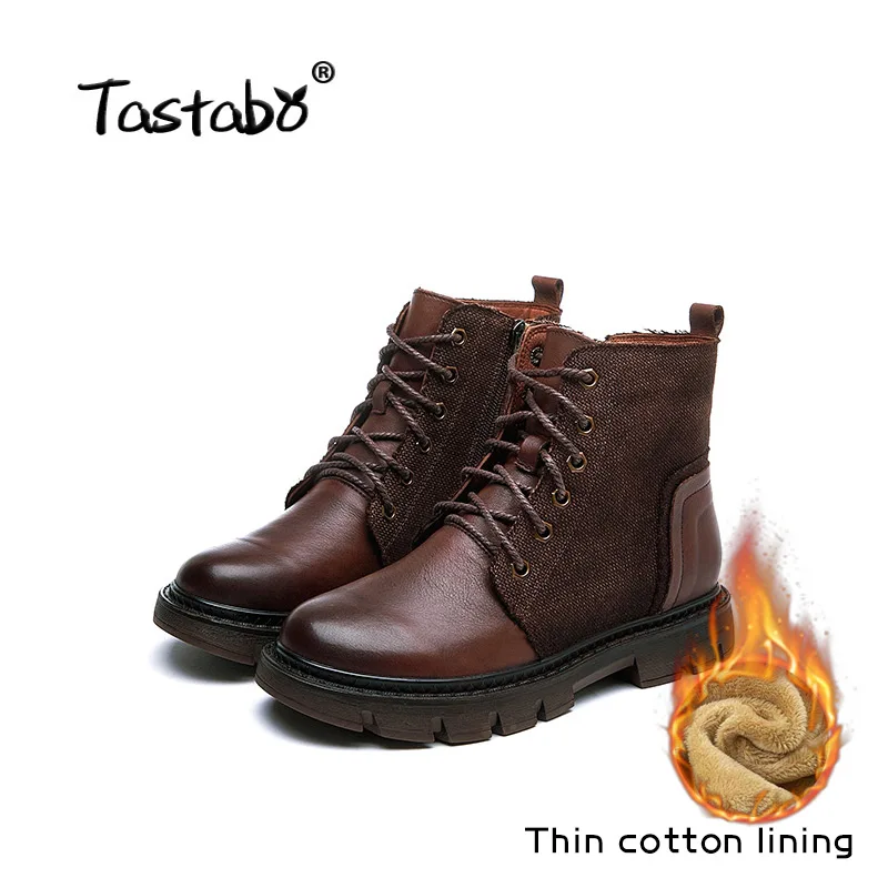 Autumn and winter Tastabo; коллекция года; сезон осень-зима; Ботинки martin ручной работы в винтажном стиле; удобная женская обувь; S8026-1; темно-синий, коричневый, карамельный цвета - Цвет: Autumn and winter