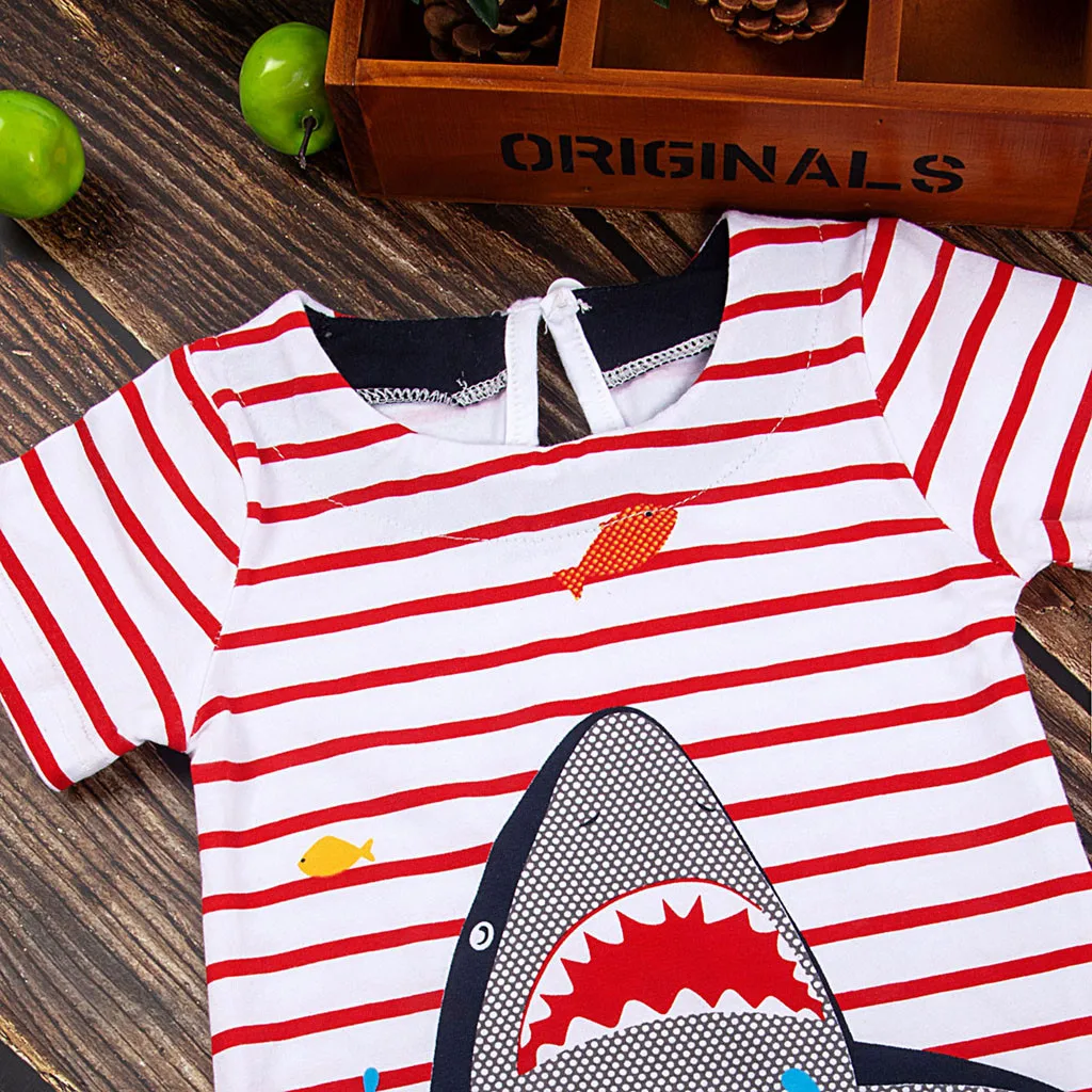 Dress For Baby Girls Cartoon Stripe Shark Print Short Sleeve Clothes Y87 | Детская одежда и обувь