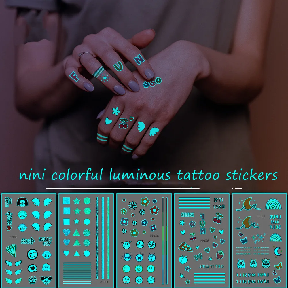 

Luminous Tattoo Sticker Women Finger Arm Face Glowing Tattoo Children Girl Art Mini Tattoo Colorful Love Heart-shaped Tattoo New