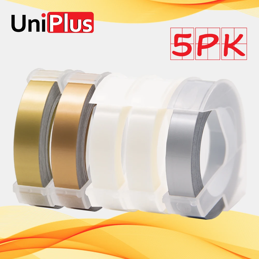 

UniPlus 5PK для DYMO 3D лента для этикеток, тиснение, 3D пишущая машинка Motex E101, подходит для Dymo, этикеток 1610, 1880, золотая, прозрачная, серебряная 3D лента