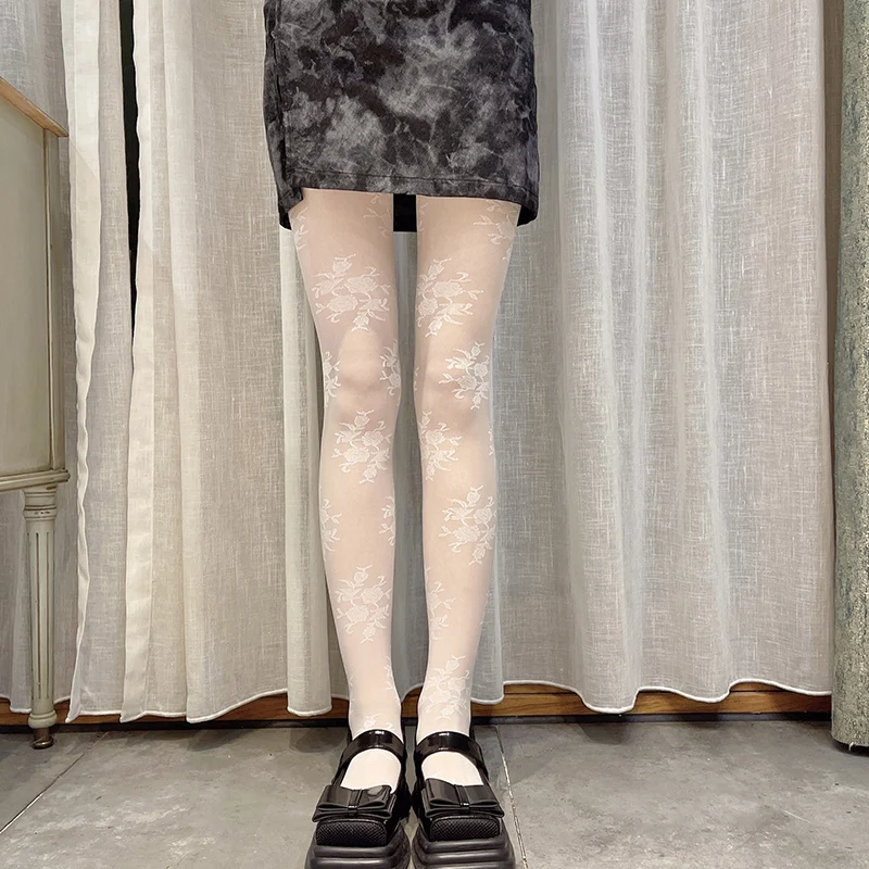 Женские носки в стиле ретро темные милые шелковые колготки молочного и белого