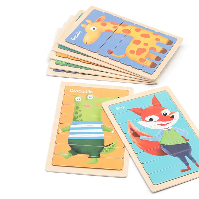 

Animals 3D Puzzle Montessori Wooden Jigsaw Puzzles For Kids Double-sided Story Puzzle Educational Toys For Children 2-5 Years