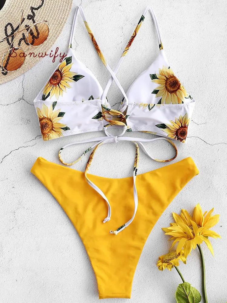 

2020 White Flower Bikini Bather Black Floral Swimsuit Sexy Bathing Suit Push Up Swimming Women Swimwear