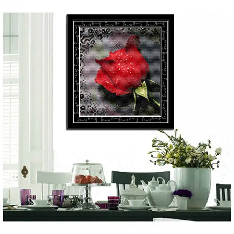 Сделай сам ручная работа Набор для вышивки крестиком 14CT роза с узором росы