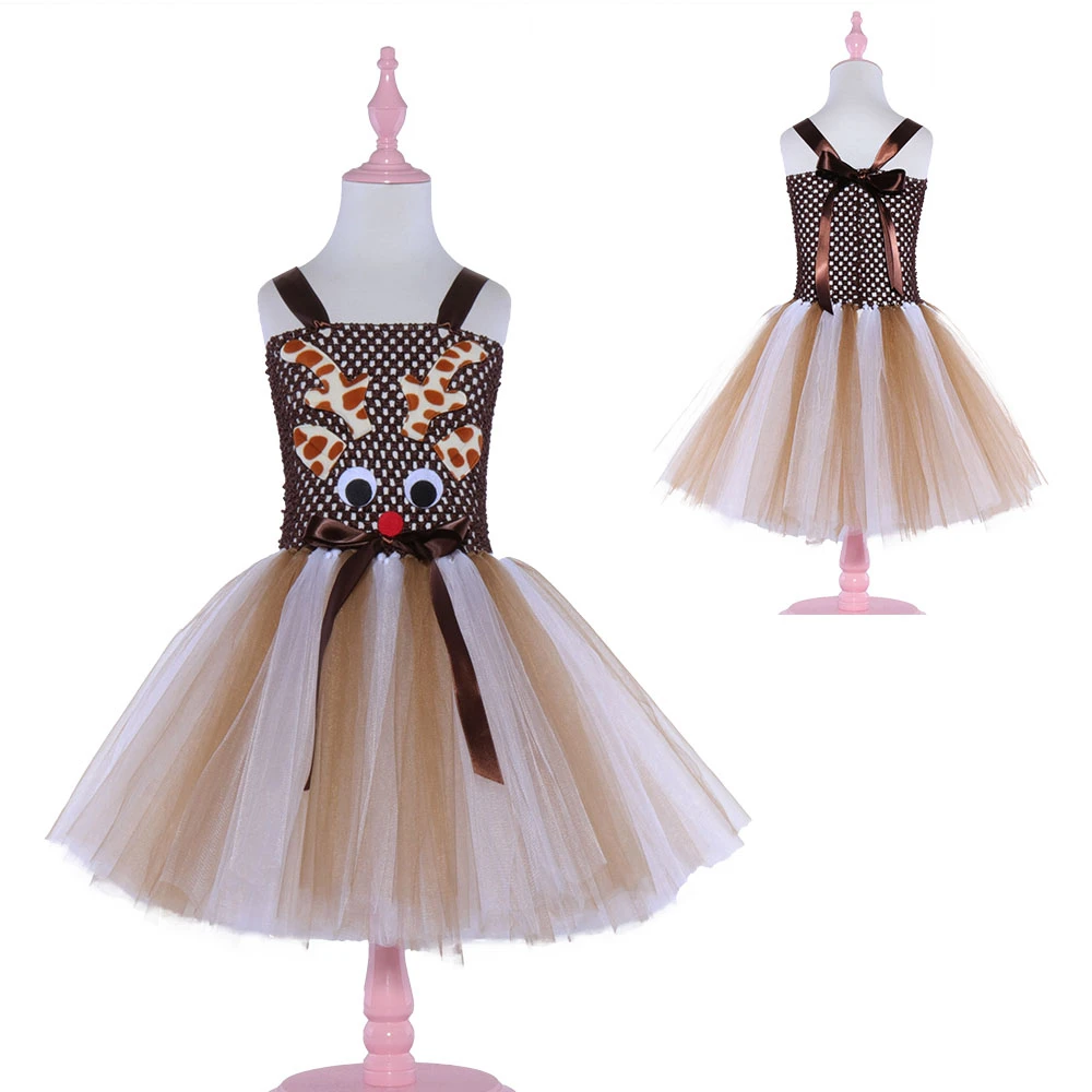 

Christmas Deer Girls Tutu Costume Dresses Cartoon Dress for Girl Children Kids Party Dresses Vestido Baby Girl Halloween Dress