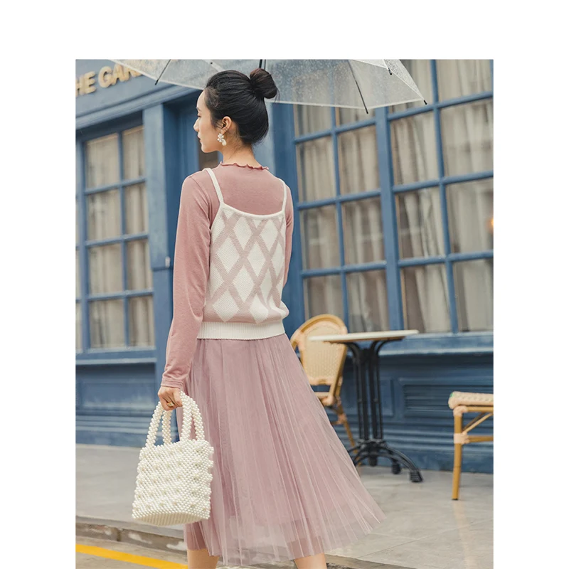 Инман весна осень юный литературный стиль шнуровка трикотажная юбка платье феи