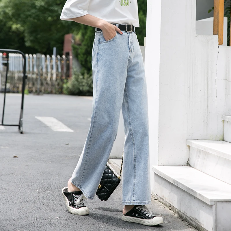 Джинсы женские прямые с завышенной талией элегантные брюки полной длины