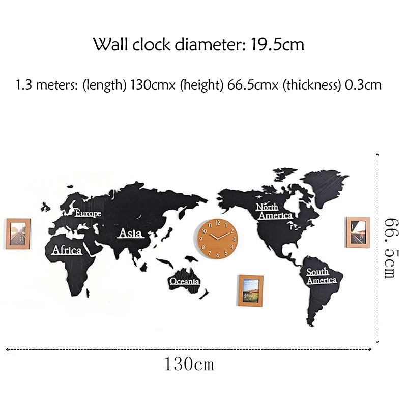 Настенные часы 3D фоторамка мировые часы-карта большие деревянные из ДВП