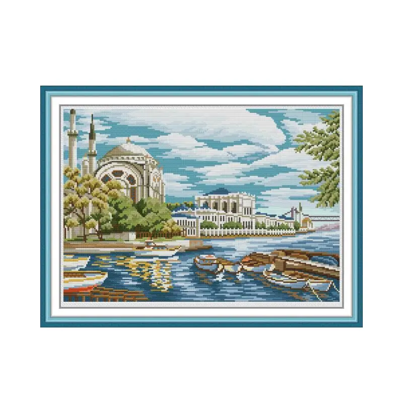 

Riverside cross stitch kit aida 14ct 11ct count printed canvas stitches embroidery DIY handmade needlework