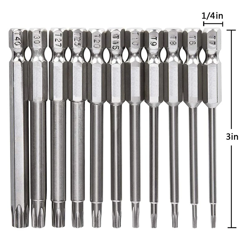 11 шт. 75 мм с шестигранной головкой набор сверл S2 Сталь магнитный Набор Бит Torx T6 T40