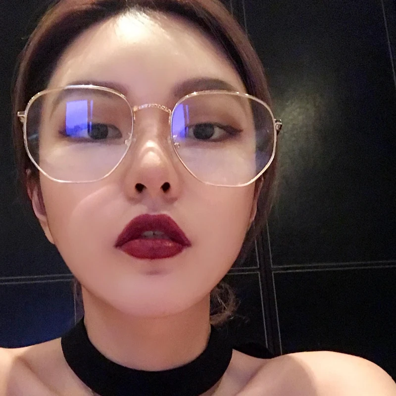 0237 Golden-rimmed eyeglasses frame female round face myopia anti-blue light plain facial artifact | Аксессуары для одежды