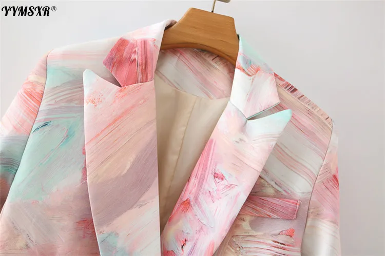 

YYMSXR Za 2021 New Print Ladies Office Blazer Fashion Loose Long Sleeve Jacket High Quality Small Suit Women