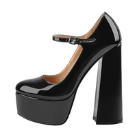 richealnana womens platform mary jane round toe chunky high pumps heels ankle strap dress hoof heels black shoes big size shoes