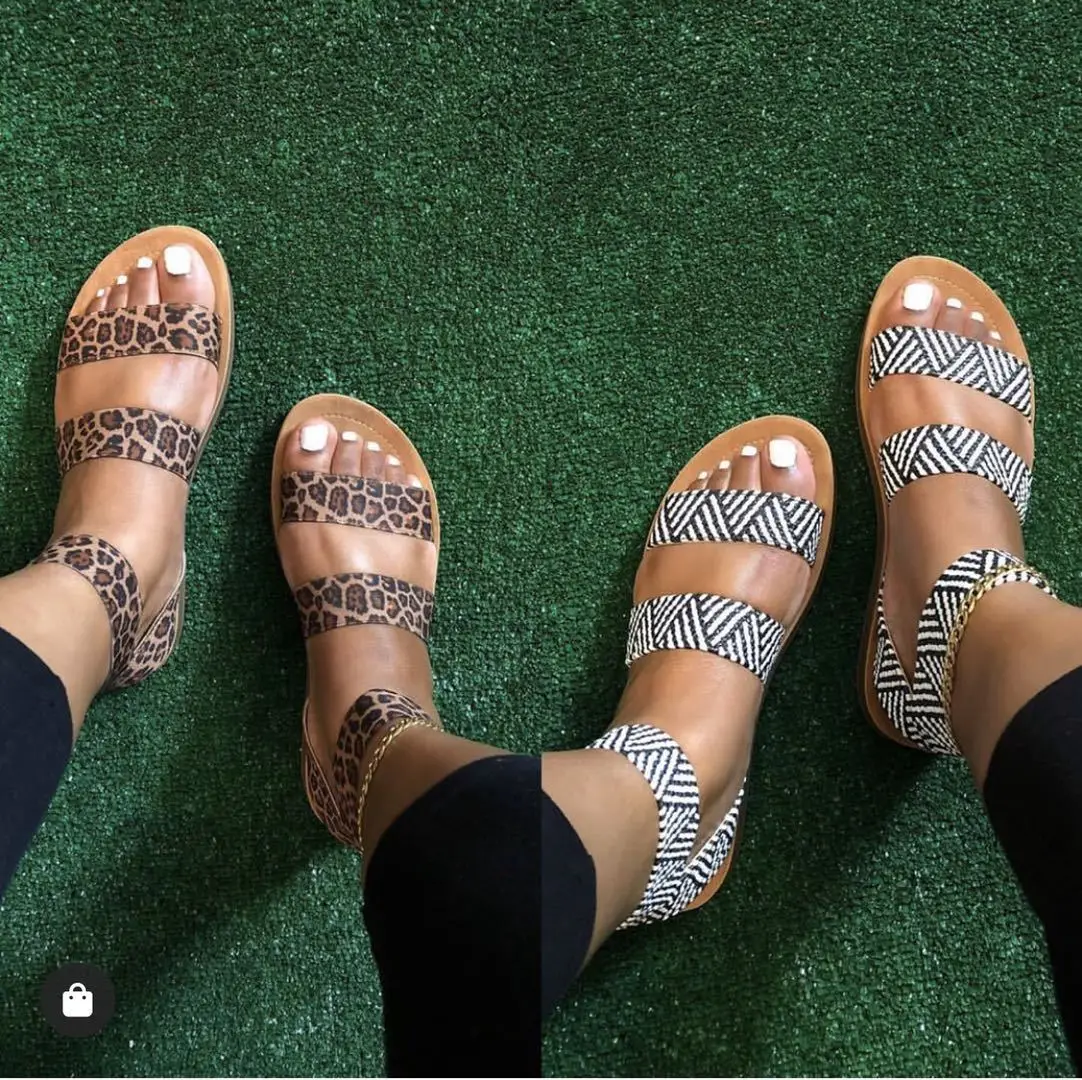 

Flat Sandals for Women Cross Tie Ankle Strap Striped Leapard Elastic Band Fashion Casual Outdoor Beach Party Female Ladies Shoes