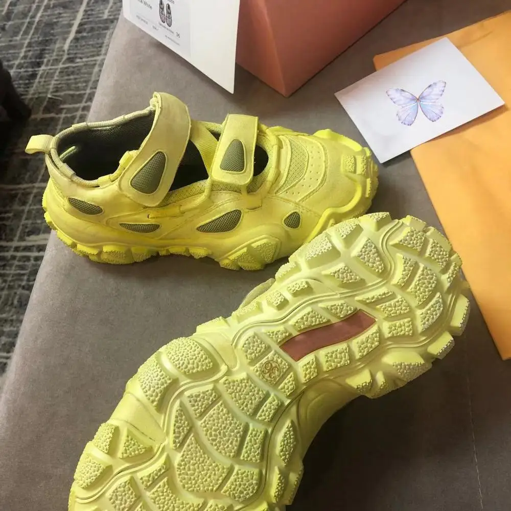 Yellow Hollow Women Chunky Sneakers 2019 New Autumn Cool Casual Breathable Hook Loop Female Footware Shoes Woman | Обувь