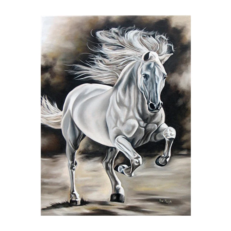 Бегущая Белая лошадь животное Сделай Сам картина маслом по номерам для домашнего
