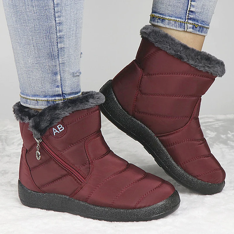 Женские ботильоны Зимние ботинки Водонепроницаемые короткие на молнии Женская