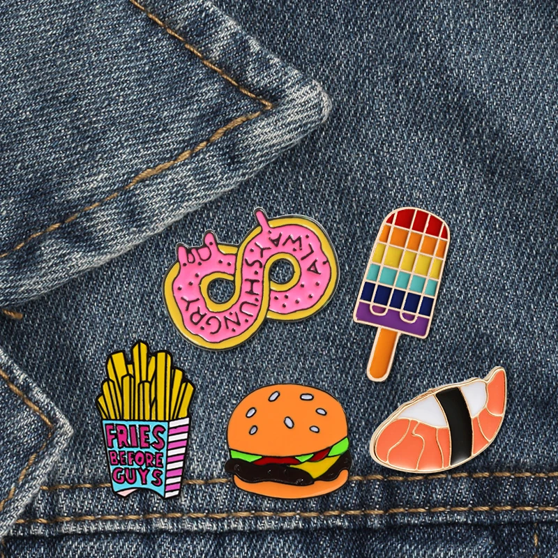 Фаст фуд эмалированная булавка суши лед сливочный пончик гамбургер картофель