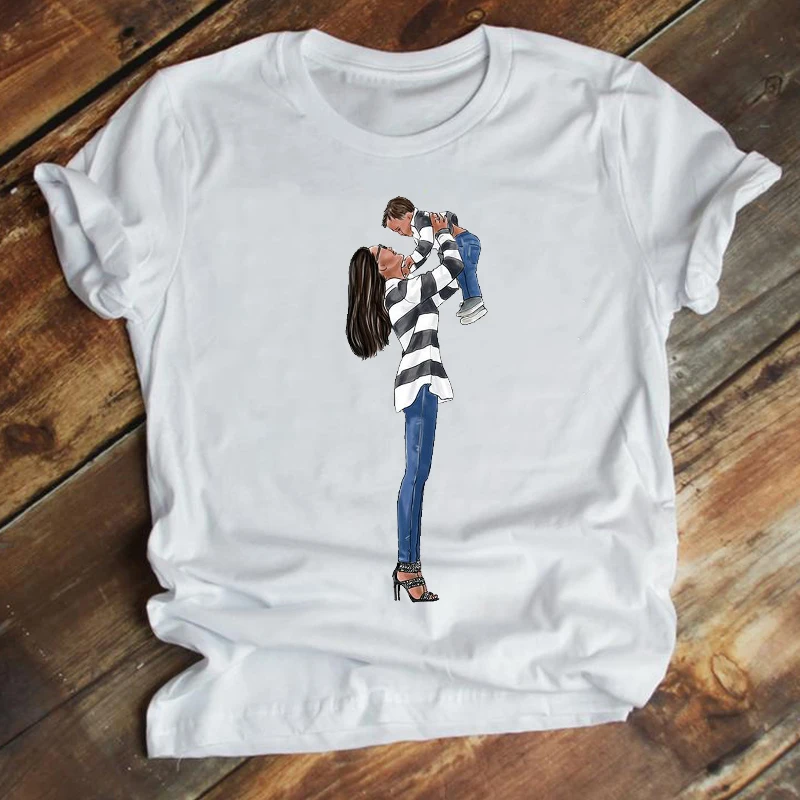 

Women Mom Sweet Son Kid 90s Printing Cute Cartoon Mother Mama Summer Clothes Print Tshirt Female Tee Top Graphic T-shirt