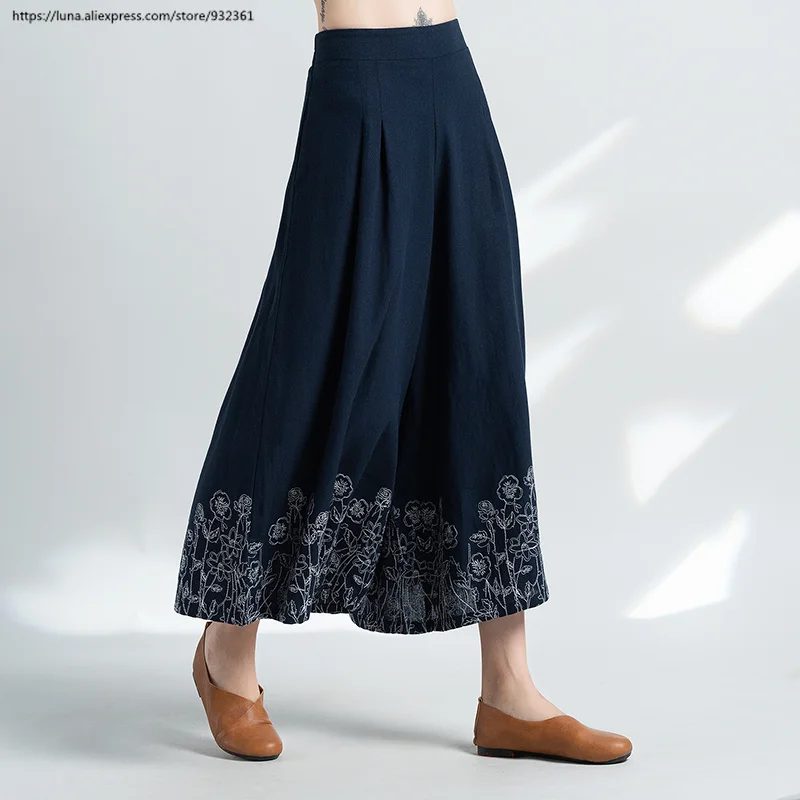 Женские плиссированные брюки с цветочной вышивкой в стиле ретро Осенние