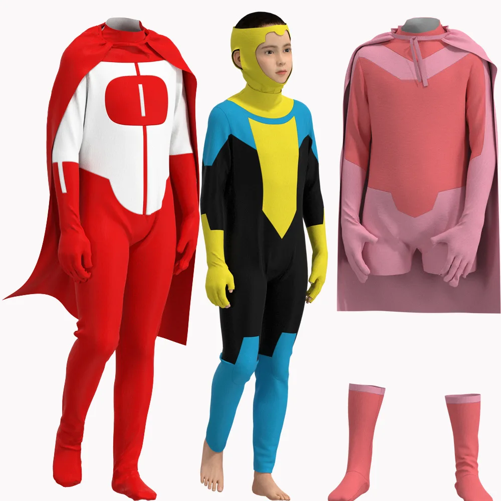 

New Anime Invincible Kids Cosplay Mark Omni Man Jumpsuit Atom Eve Nolan Grayson Halloween Costume Carnival Party Child Hero Suit