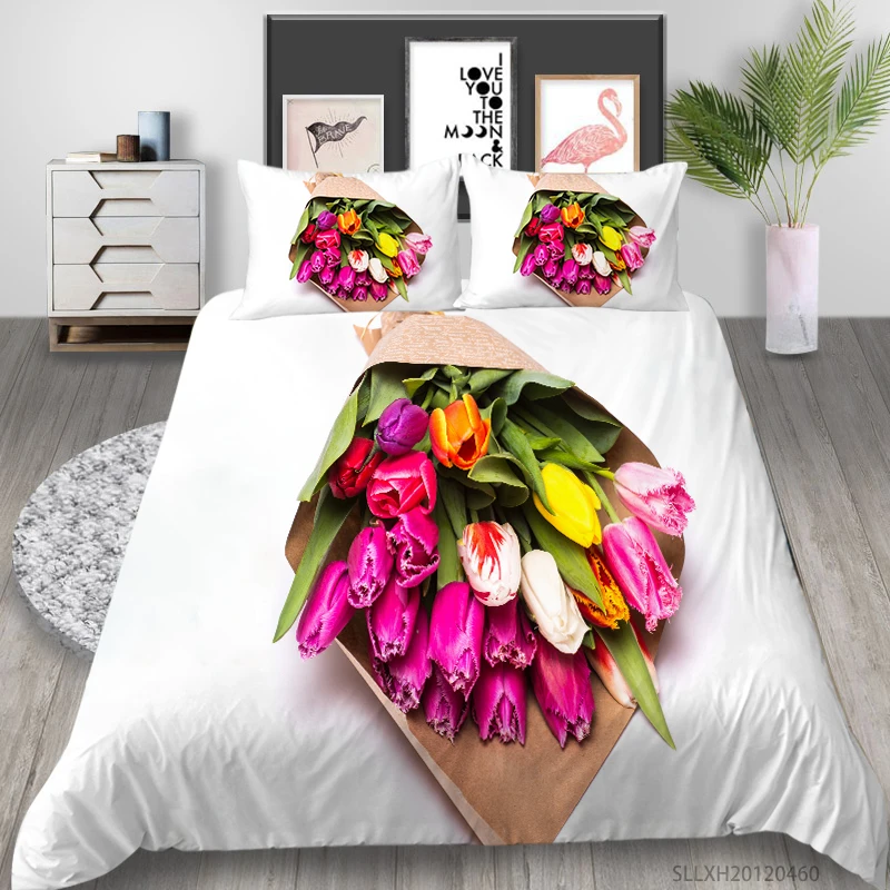 

Pink Flower Sea Bedding Set Floral Duvet Cover Set Highend Bedclothes Modern Home Bed Set 2/3 Pcs King Queen Double