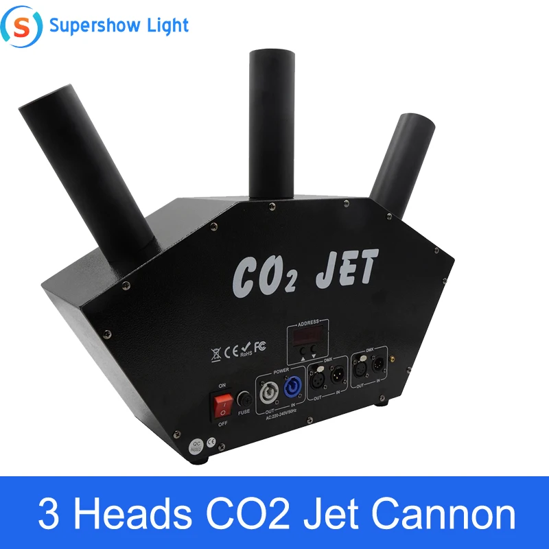 3 головки CO2 Jet Cannon DMX Control 110V 220V Высококачественная Fog дымовая машина оборудование