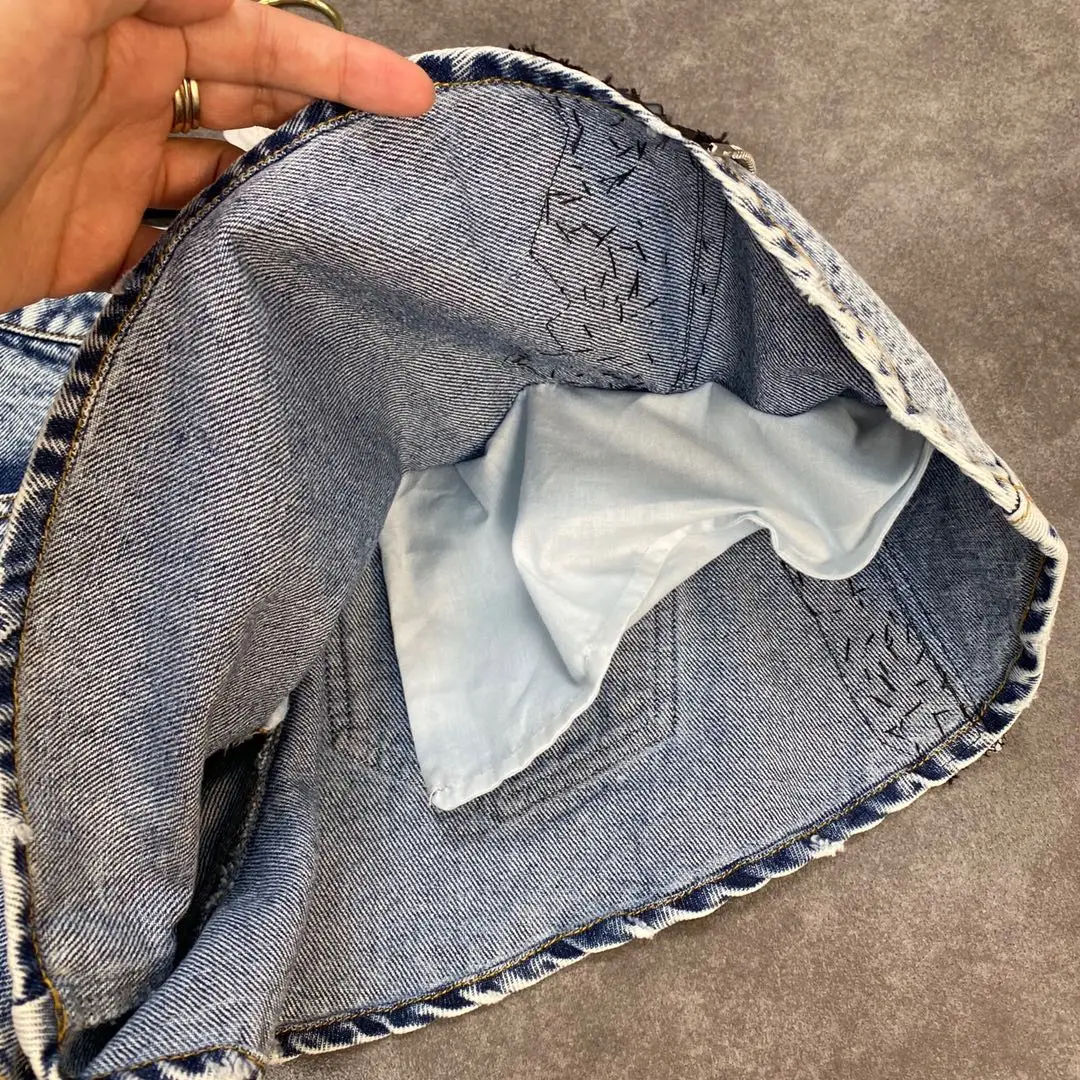

ZCSMLL 2021 summer split lace vintage women shorts crochet beaded zipper ins ruffled fluffy snowflake denim shorts