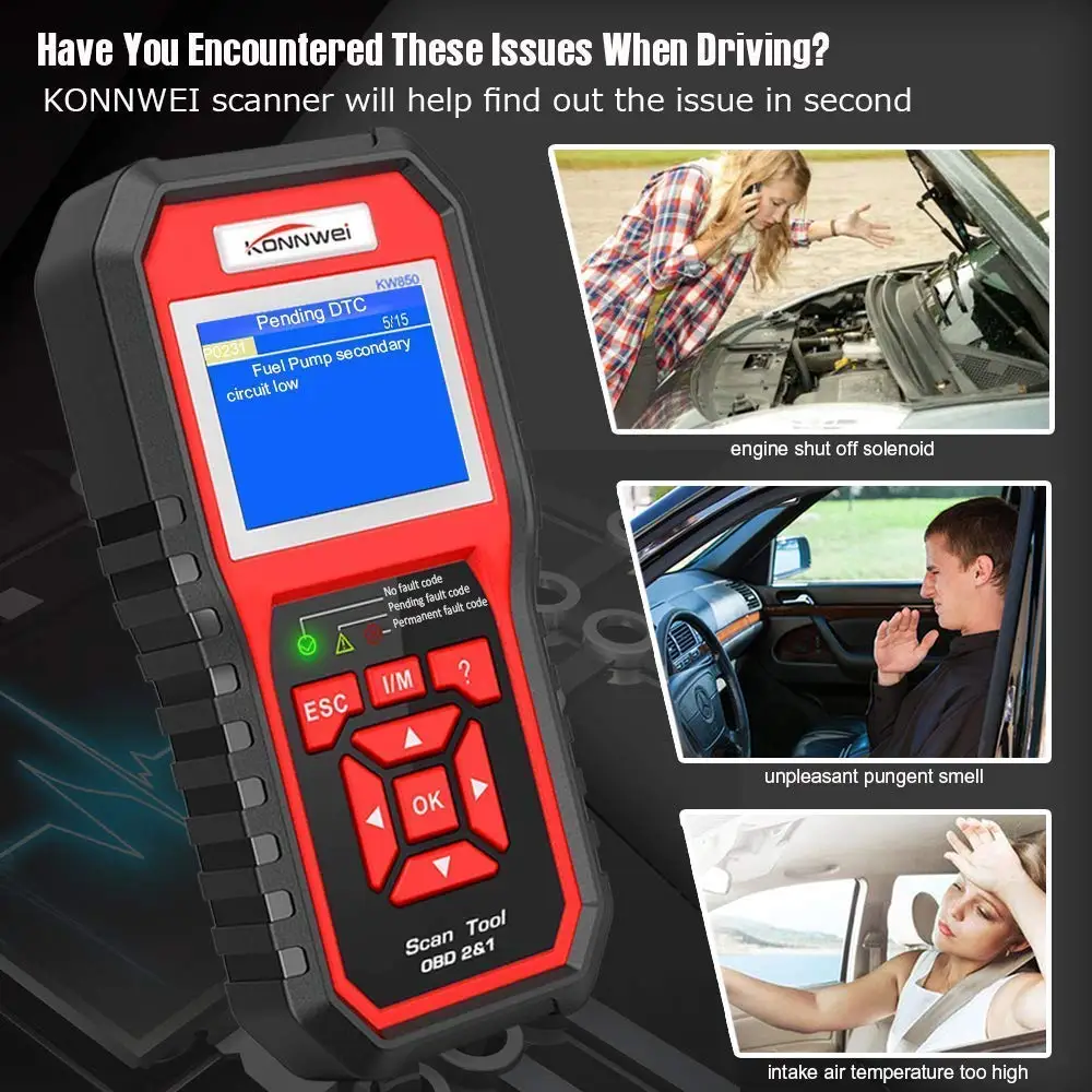Профессиональный OBD2 сканер автомобильный KW850 считыватель кодов OBD II и EOBD