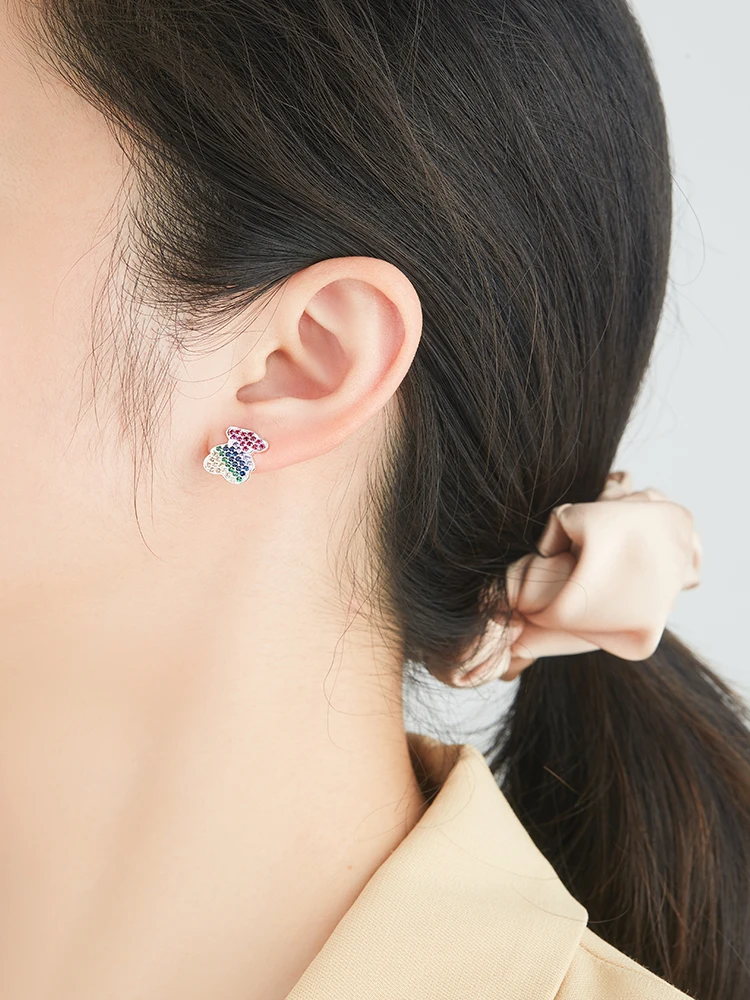 

LEKANI Rainbow Bear Earrings For Women Fashion Multicolour CZ Cute Animal Stud Earring Gold Color Piercing Jewelry Accessories