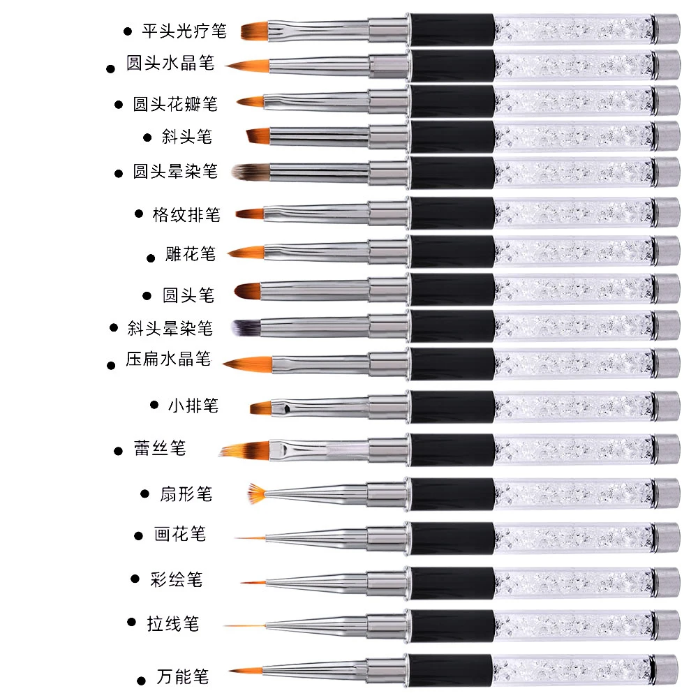 15 Pcs Nail Art Design Brush Set Crystal Diamond Rod Line Carving Drawing Pen Phototherapy UV Gel Painting Brushes Manicure Tool | Красота и