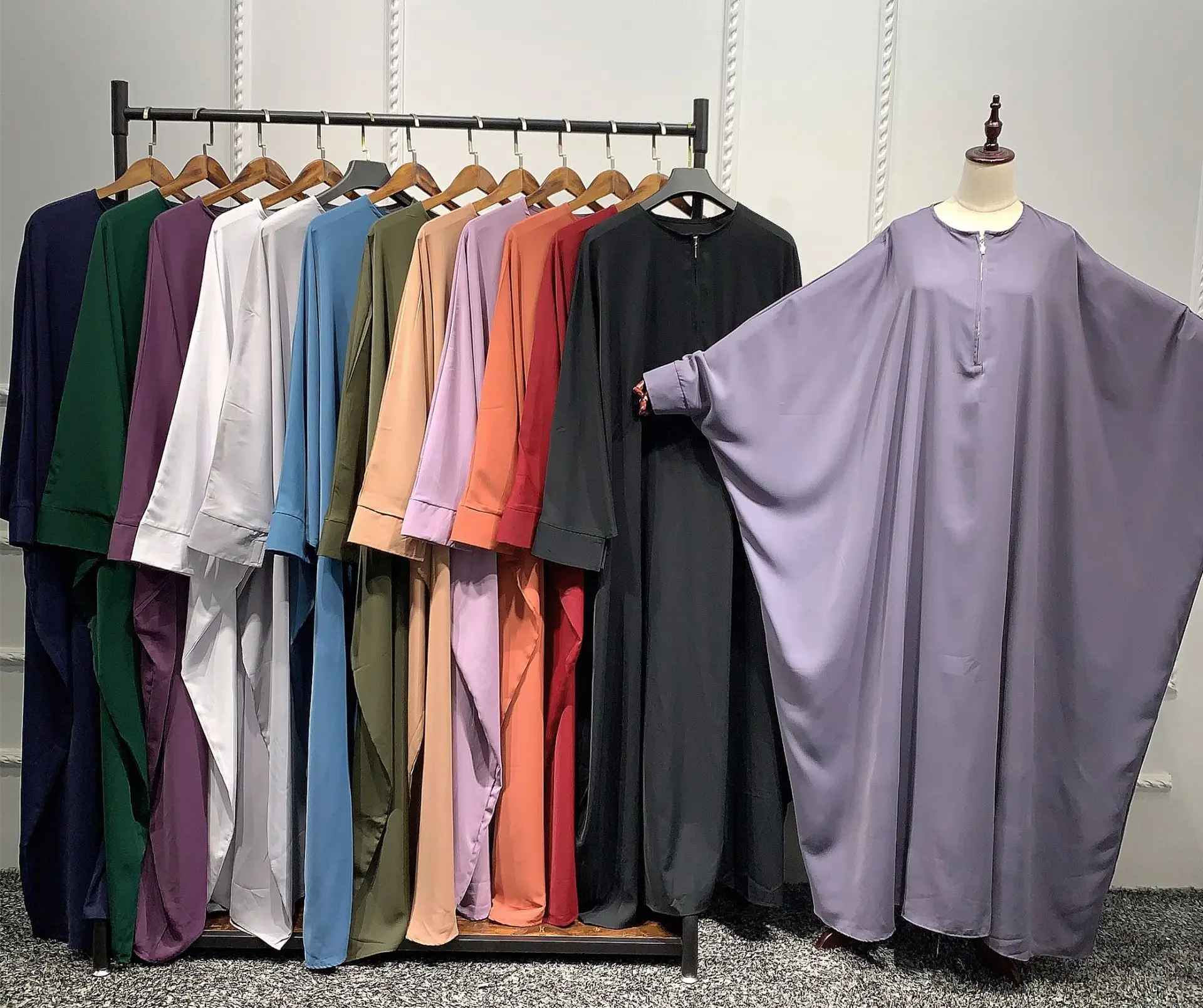 

Ramadan Eid 2021 Women Prayer Garment Muslim Abaya Dress Loose Long Batwing Sleeves Dubai Saudi Turkey Islam Jilbaab French Cape
