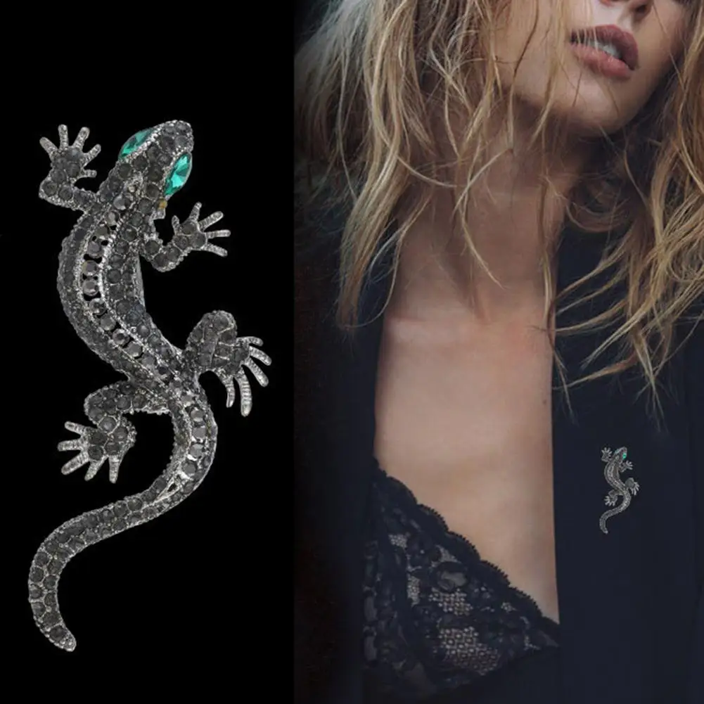 Винтажная Брошь унисекс в виде ящерицы со стразами булавка на лацкан значок