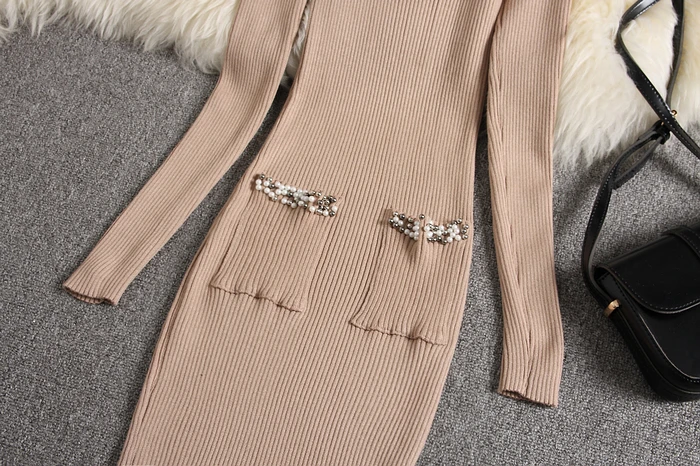 ALPHALMODA новое женское ажурное осеннее трикотажное платье с длинными рукавами, облегающее женское элегантное эластичное платье
