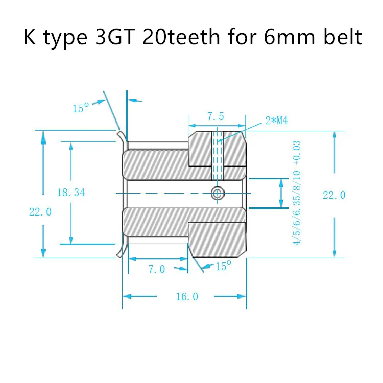 Зубчатый шкив типа K GT3 20 зубьев отверстие 4 мм 5 6 35 8 для ширины 10 3GT синхронный
