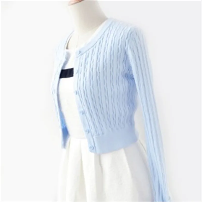 Женский вязаный кардиган с длинным рукавом весенний короткий свитер в