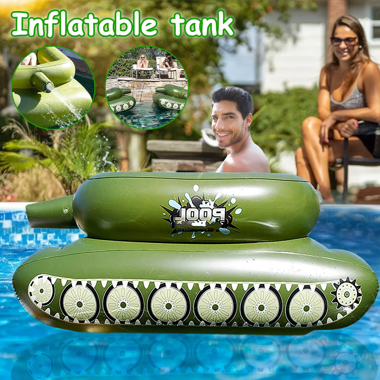 

New water toy Inflatable tank Adult Water Jet Swimming Ring Water Jet Car To Play With Water Thick and durable pool accessories