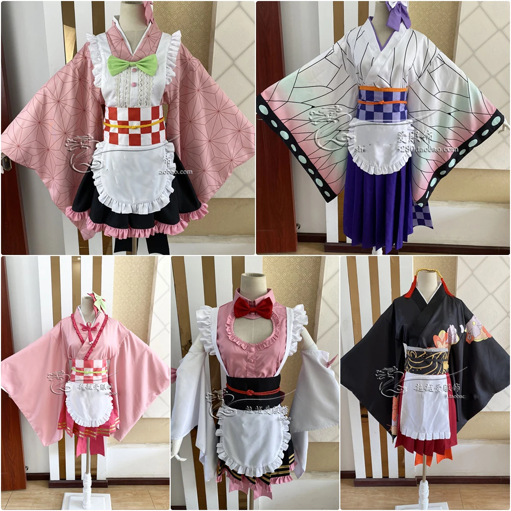 Anime Demon Slayer Nezuko Kochou Shinobu Cosplay Costume Maid dress Kanroji Mitsuri Tsuyuri Kanawo Kibutsuji Muzan Skirt