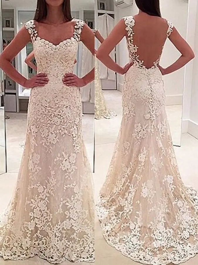 

Straps Sheath Appliques Lace Wedding Dress Hip lace Decal fashion classic vintage skirt Sexy 2021 with hollow back