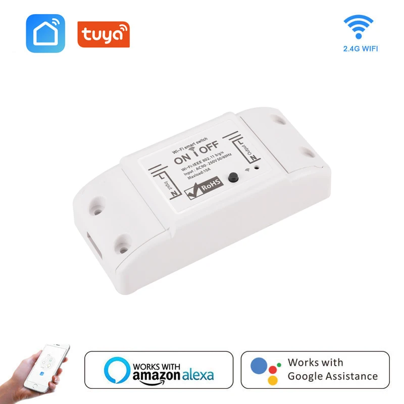 

Tuya WiFi Smart 10A Switch Led Light Smart Life Push Module Supports 2 Way APP Relay Timer Google Home Alexa voice control