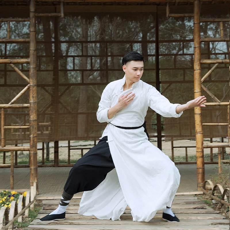 

Traditional robe Male martial arts robe costume Huang Feihong the same style Chinese Kongfu Taiji performance costume white