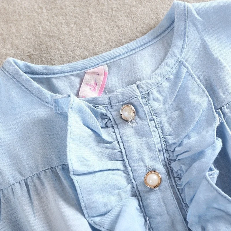 Baby Girl Dress 2017 Summer Children Sleeveless Denim Floral Dresses with Button Kids Princess for Girls | Детская одежда и обувь