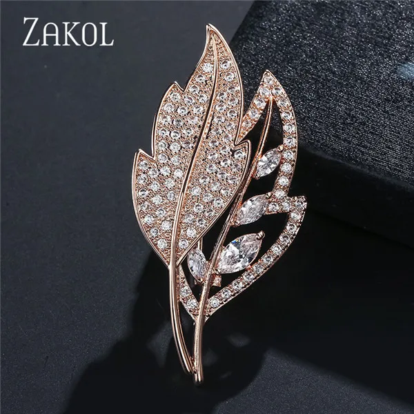 Rose Gold Color ZAKOL роскошный Цирконий с украшением в виде кристаллов листьев Женская Брошь, заколка модные свадебные свадебное платье ювелирные изделия ZX1043 - Окраска металла: Rose Gold Color