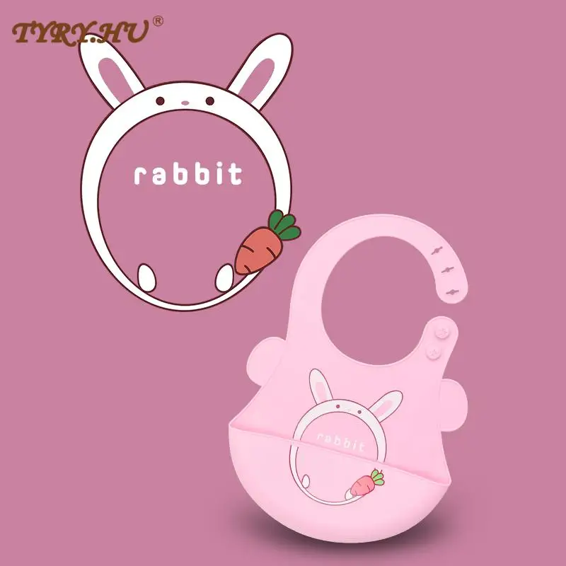 

Soft Silicone Feeding Bib Waterproof Adjustable Snaps Cartoon Baby Bibs For Infants And Toddlers With Food Catcher Pocket