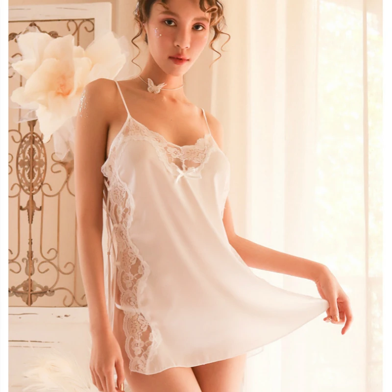 

Sexy Sexy Lingerie Sleepwear Women's Autumn Ice Silk Lace-up Sling Lingerie Lace Autumn and Winter Thin Home Wear
