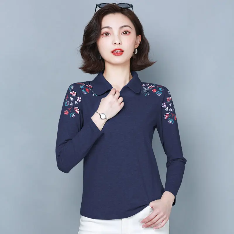 Рубашка женская из 100% хлопка с длинным рукавом и отложным воротником | Женская