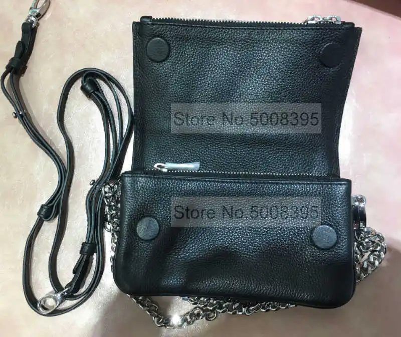 

In Stock - Ladies Leather WILD Folder Bag two Chains Reversible Bags Wing - Fashion Women Black Messenger Bag