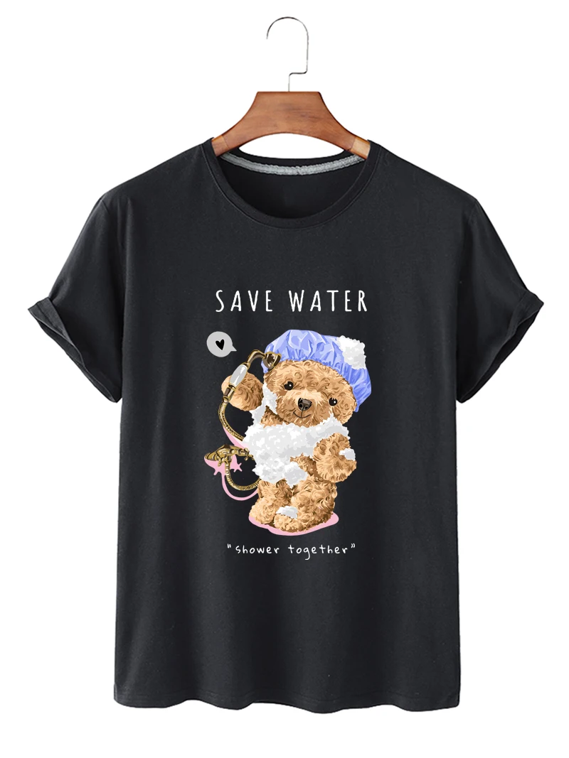 

Tops Casual Loose Lightweight Women's Fashion Bear Pattern Print Round Neck Short Sleeve T-shirt Tees