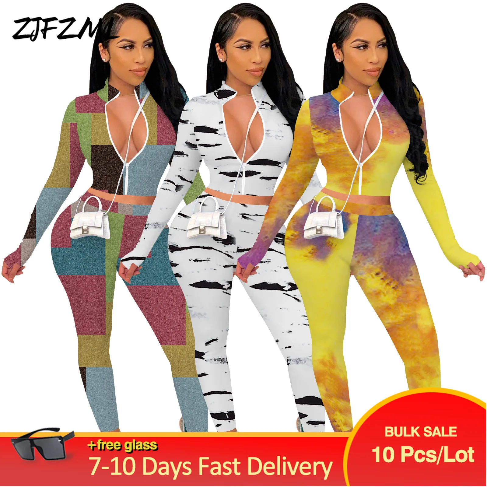 

Wholesale Bulk Items Lots Women's Tracksuit Casual Clothing Streetwear Full Sleeve Print Crop Top & High Waist Jogger Pants