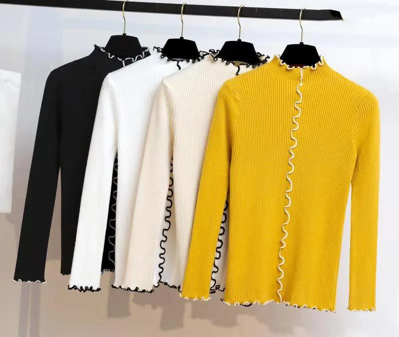 

Knitted Sweater Women Winter Autumn Fashion Women's Sweater High ElasticTurtleneck Sweater Female Slim Thin Long Sleeve Pullover